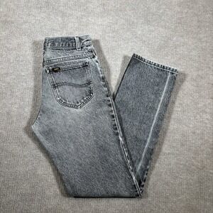 Vintage 80s Lee Jeans Size 27x32 Straight Leg Grey Acid Wash Denim Made In USA